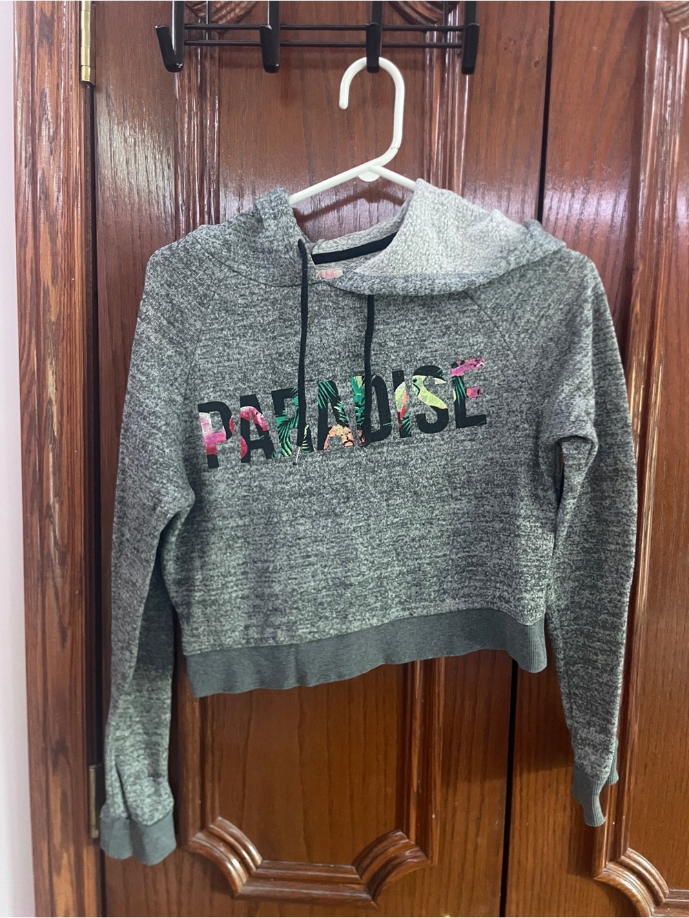 Ardene Gray Hoodie with Floral 'PARADISE' Logo